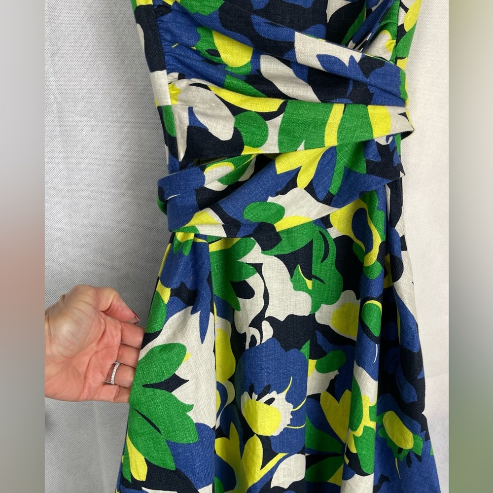 HOBBS Twitchill Fit & Flare Midi 100% Linen Midi Dress Floral Retro Cott… - Picture 4 of 9